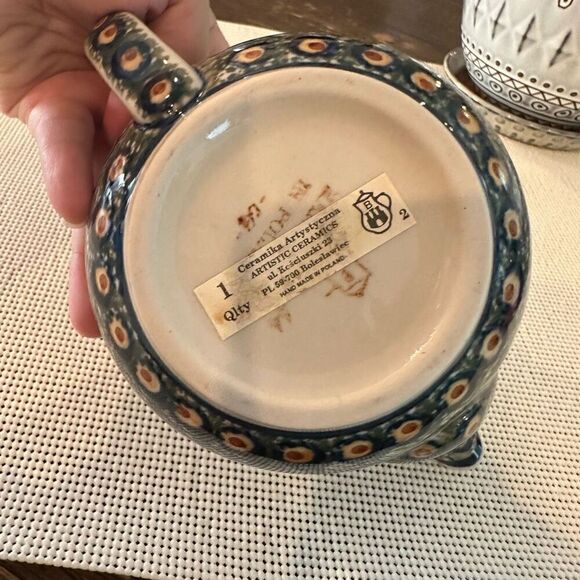 Boleslawiec Polish Pottery Handpainted Peacock Multicolor Teapot small RARE! - Picture 5 of 7